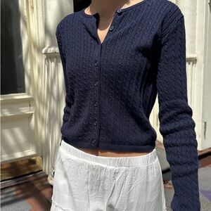 Brandy Melville Zoe Navy Blue Cable Knit Cardigan Sweater BN